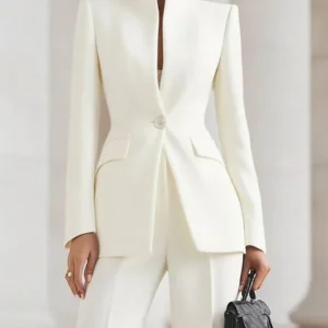 Elegant Long Sleeved Blazer+Pants Suit Autumn Simple Solid Color Commuting Outfit Women's Temperament Slim Fit Professional Set
