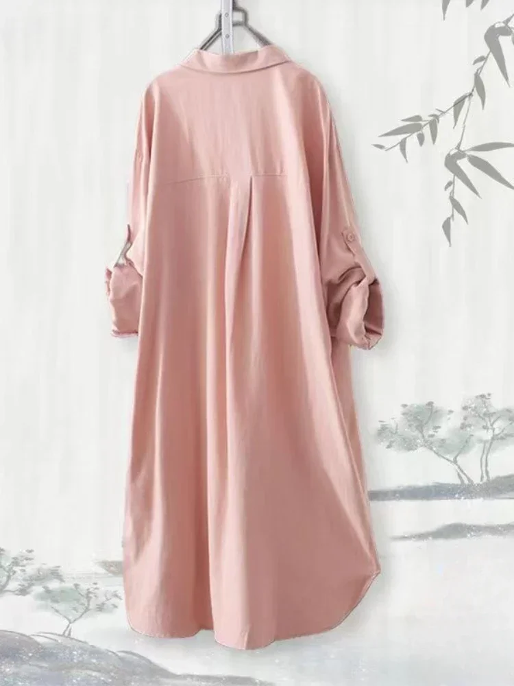 Plus Size Loose Breathable Blouses Midi Shirt Korean Casual Autumn Shirts Women Simple Solid Female Long Sleeved Shirts - Image 2