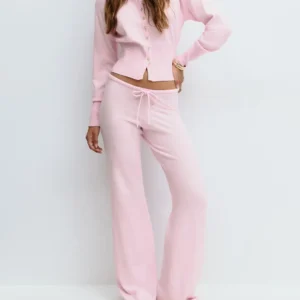 Korean Style Lazy Style Knit Sweater Suit Autumn And Winter New Zipper Loose Knitted Wide-Leg Pants Two-Piece Set For Women