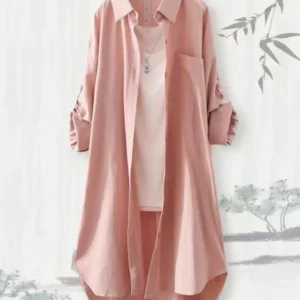 Plus Size Loose Breathable Blouses Midi Shirt Korean Casual Autumn Shirts Women Simple Solid Female Long Sleeved Shirts