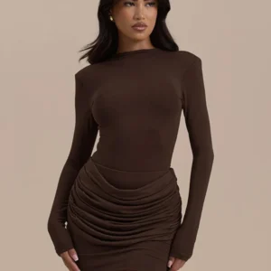 Chaxiaoa Long Sleeve Ruched Sexy Mini Dress Women Autumn Winter New Elegant High Waist Bodycon Club Party Dresses Female