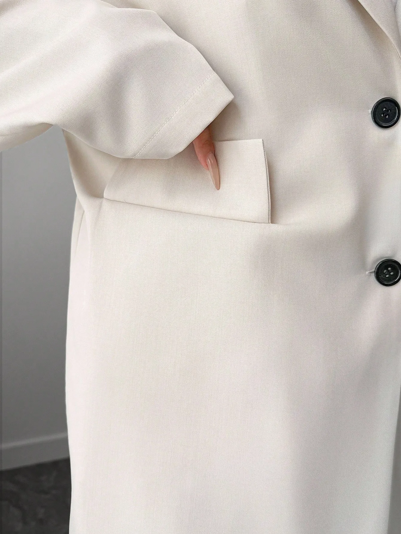 Elenzga Plus Size Women's Long Blazer & Wide Leg Pants Suit Set, Apricot Color, Elegant Lapel Design - Image 5