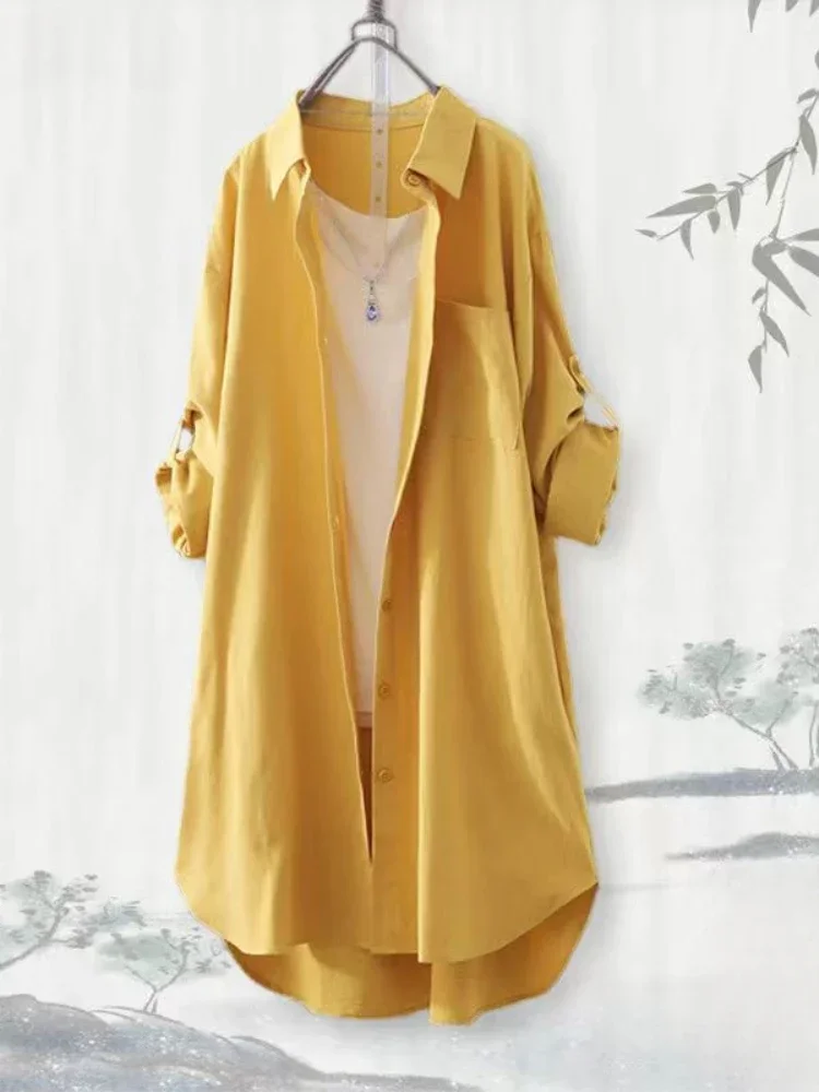 Plus Size Loose Breathable Blouses Midi Shirt Korean Casual Autumn Shirts Women Simple Solid Female Long Sleeved Shirts - Image 5