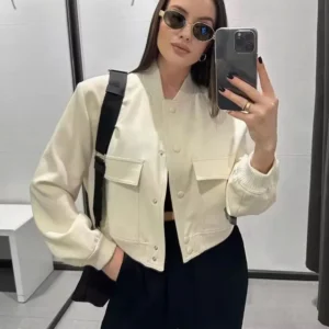 Women Fashion With Pockets Bomber Jacket Coats Vintage Long Sleeve Front Button Casual Female Outerwear Chic Tops