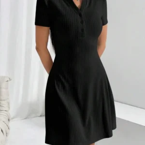 Women's Solid Color Polo Collar Short Sleeve Dress Business Casual Short Dresses for Women Women's Summer Clothing